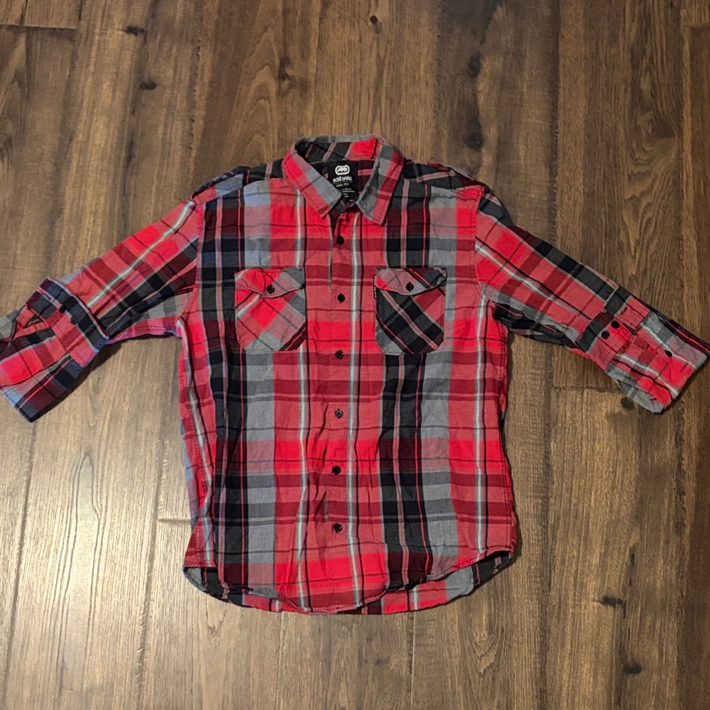 Ecko Unlimited Red and Black Plaid Button-Down Shirt